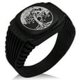 thumbnail image 1 of Stainless Steel Tree of Life CZ Ribbed Needle Stripe Pattern Biker Style Polished Ring, 1 of 1