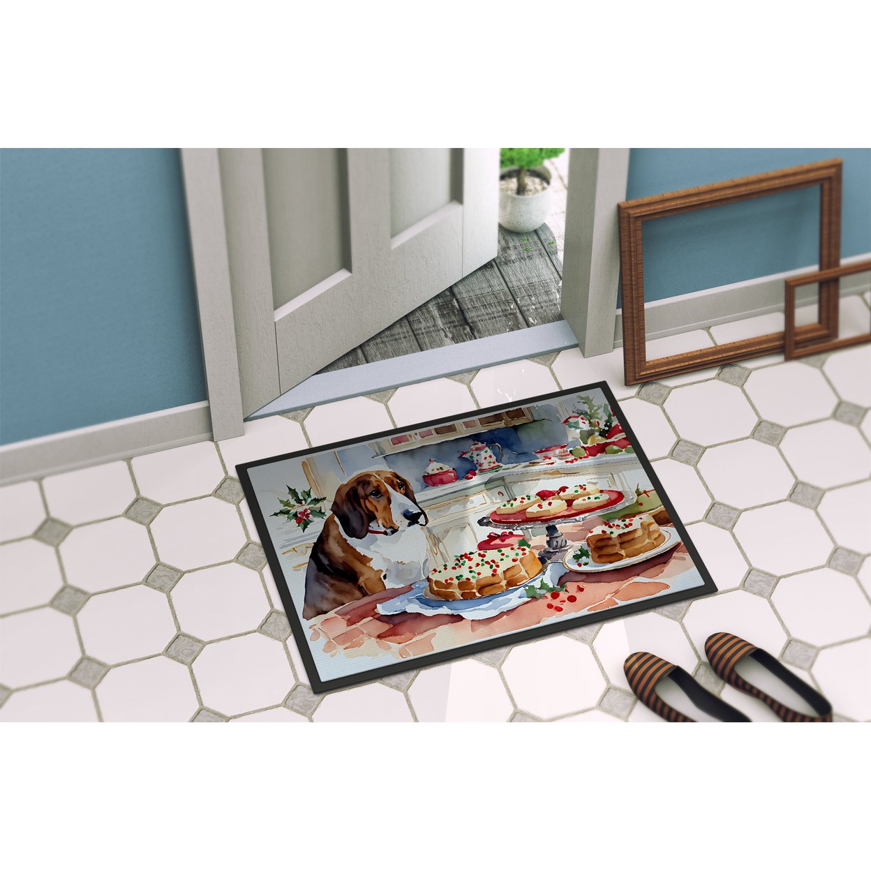 Carolines Treasures DAC3723MAT 18 x 27 in.  Basset Hound Christmas Cookies Doormat
