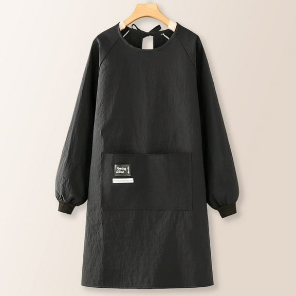 Women Kitchen Apron with Big Pockets Long Sleeves Apron for Cooking Baking Cleaning Work Chef Aprons Kitchen- black