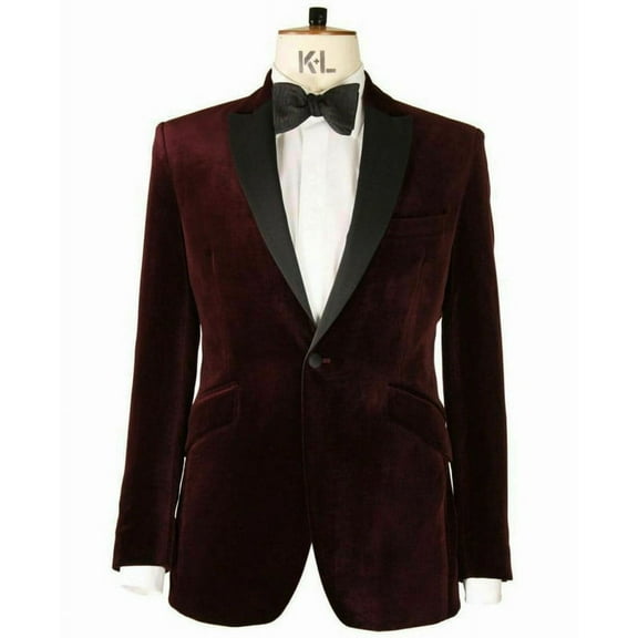 Mens Burgundy Velvet Blazer – One Button Evening Wedding Jacket