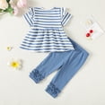 thumbnail image 4 of 9 Months Baby Girls Clothes 12 Months Girls 2PCS Outfits Set Crew Neckline Infant Girls Short Sleeve Stripe Top Pants Set Blue, 4 of 6