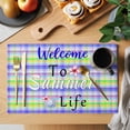 thumbnail image 2 of Colorful Plaid Placemats Set of 6, Pink Flower Welcome to Summer Life Shell Non-Slip Place Mats Washable Table Mats for Kitchen Dining Table Decorations Indoor/Outdoor, 2 of 9