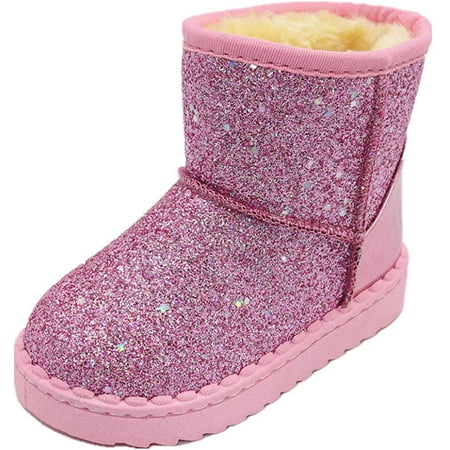 

Girls Snow Boots Toddler/Little Girls Warm Winter Sequin Comfy Cute Durable Outdoor Glitter Sparkle Princess Ankle Boots