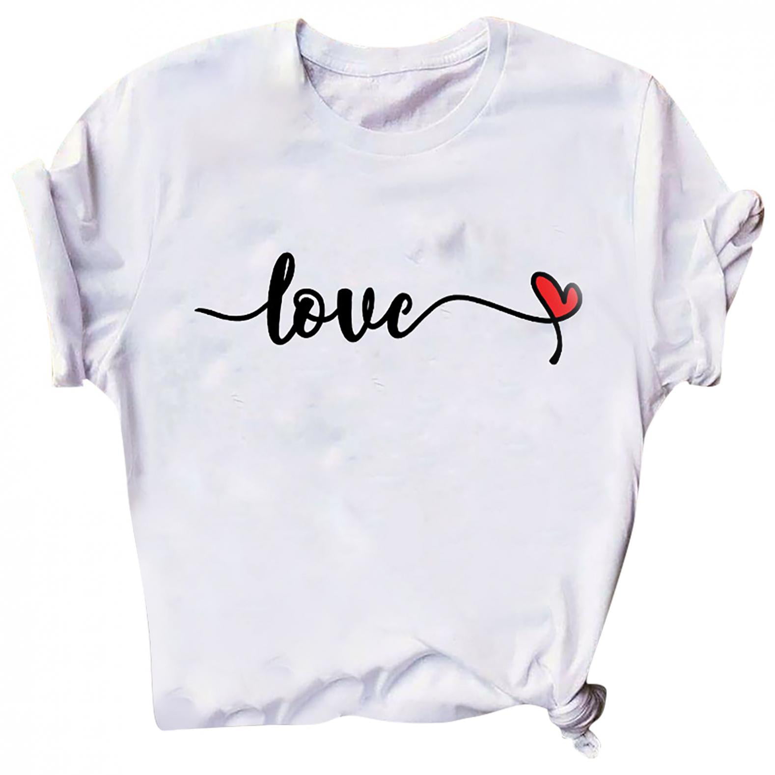 Couples Matching Graphic Tee Women Short Sleeve Round Neck Blouse Tops Valentines Day Shirts