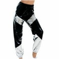 thumbnail image 6 of Pants for Women Metallic Shiny Jogger Pants Color Block Elastic Waist Hip Hop Disco Dancewear Training Sports Tracksuit Bottoms Stretch Comfy Sweatpants Loose Fit Lougewear, 6 of 7