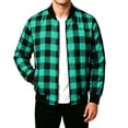 thumbnail image 5 of Men's Casual Buffalo Plaid Bomber Jacket Full Zip Windproof Lightweight Varsity Flight Coat with Pockets for Fall Winter Daily Wear, Green, L, 5 of 9