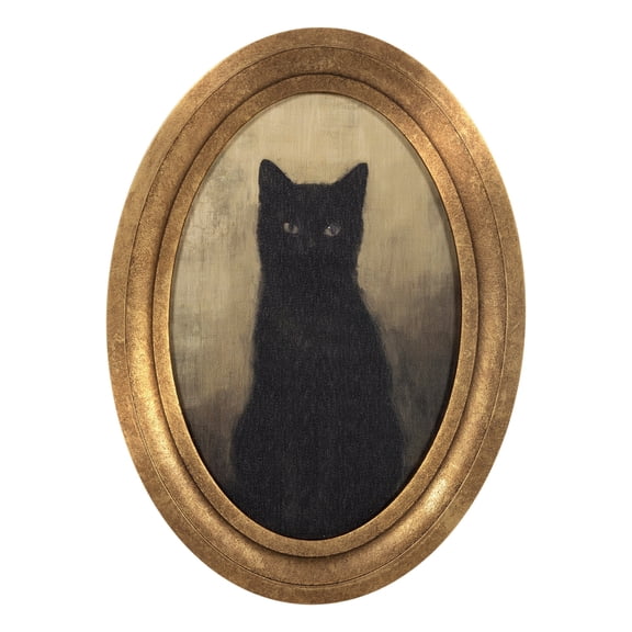 My Texas House Halloween Black Cat Oval MDF Canvas Print
