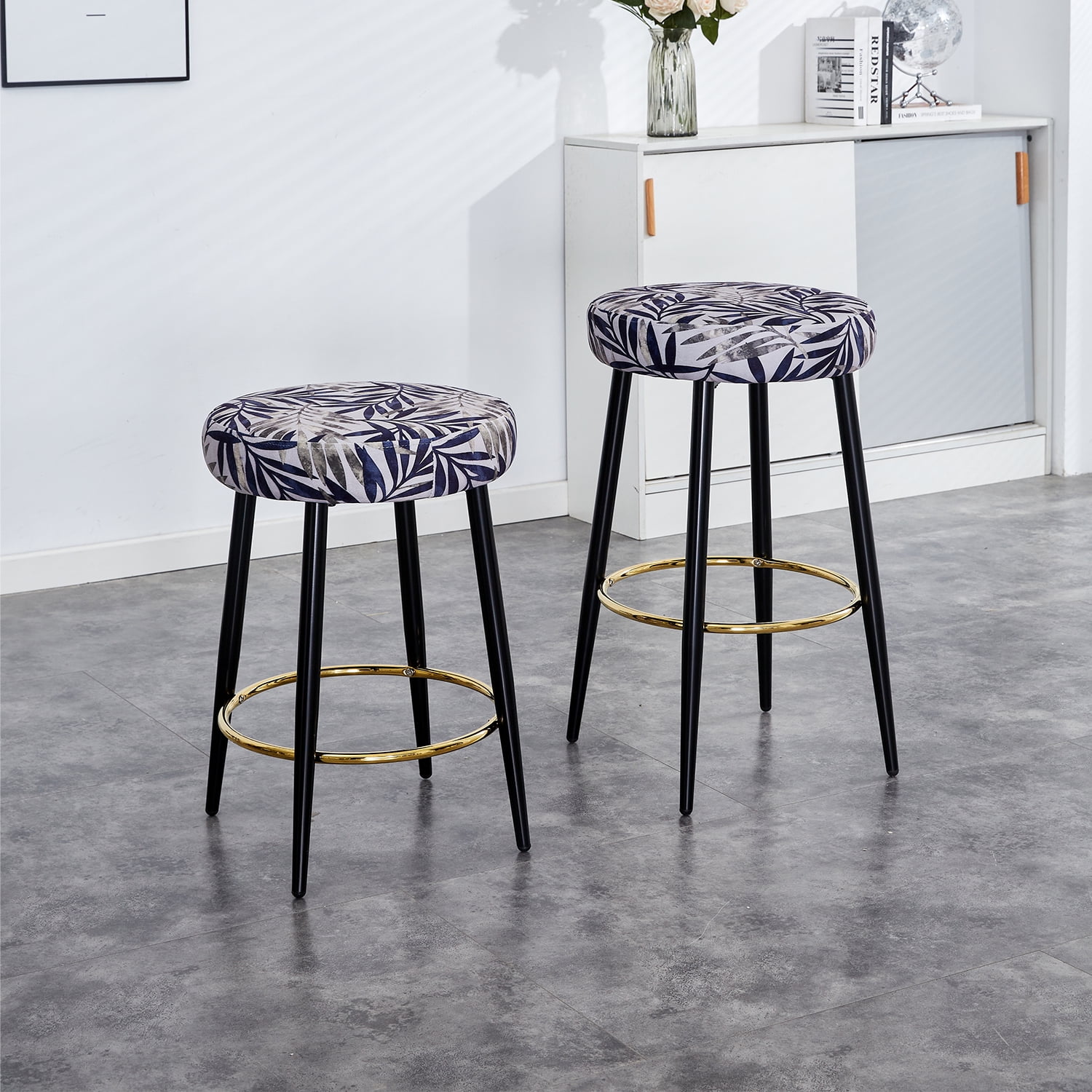 Demi Bonn 30" Counter Height Bar Stools Set of 2, PU Leather Upholstered Barstools, Kitchen Island Countertop Chairs for Dining Room, Silver