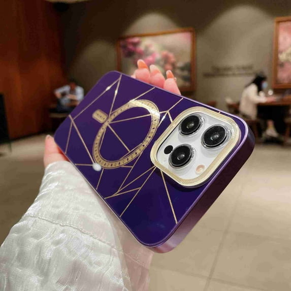 ELEHOLD for Apple iPhone 14 Pro Magnetic Case with Wirless Charging, Shockproof Plating Cute Case with MagSafe Camera Lens Protector Back Cover for Women Men, purple