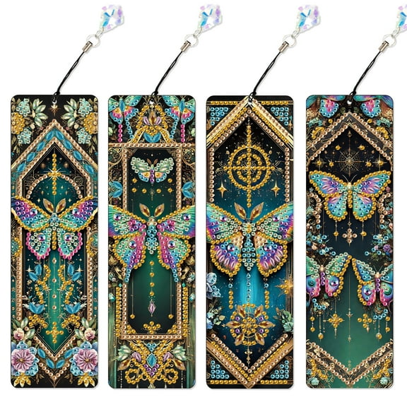 4pcs Diamond Painting Bookmark Kit 5D DIY Beautiful Butterfly Special Design Shimmering Handmade Artwork For Book Lovers Perfect for Birthdays, Christmas, and Holidays