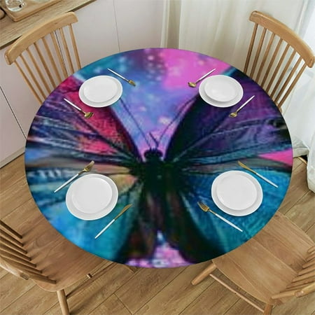 

Autua Butterfly Wings Purple Round Table Cover Stain Resistant Washable 100% Polyester Fiber Indoor Outdoor Tablecloth Kitchen Dining Wedding Parties Table Cover 31 -35