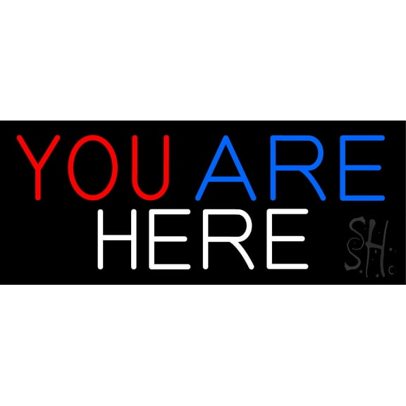 You Are Here Check In LED Neon Sign 13 x 32 - inches, Clear Edge Cut Acrylic Backing, with Dimmer - Bright and Premium built indoor LED Neon Sign for Bar decor.