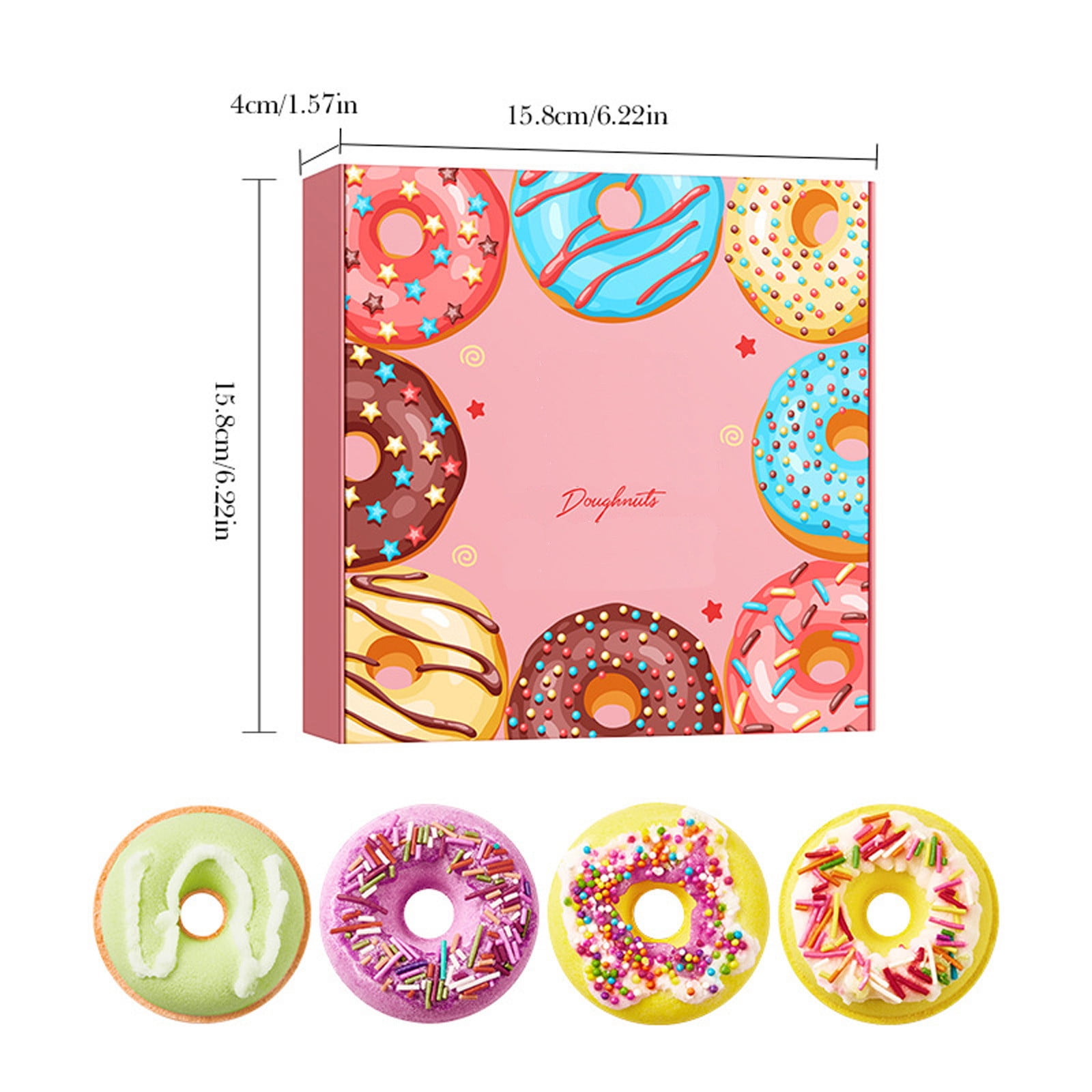 HHBEAUTY Bath Bombs, Macaron Donut Bath Salt Balls, 4 Donut Bath Balls Gift Set, Natural Organic Bubble Bath Balls, Women's Gifts, Self-Care Gift Set for Women Kids - 4 Scents
