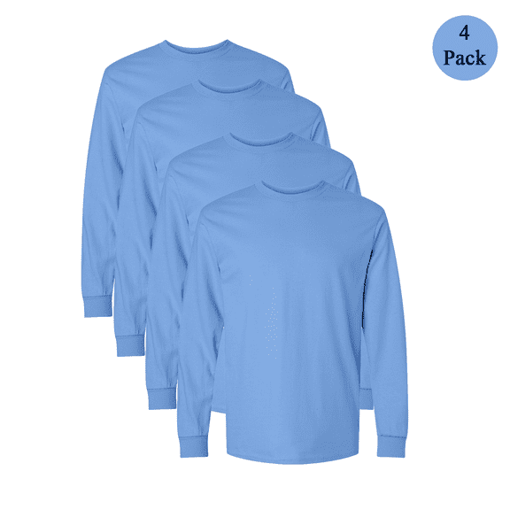 Gildan Men's Ultra Cotton Long Sleeve T-Shirt, Comfortable Crew Neck Carolina Blue Tee, 4-Pack, S