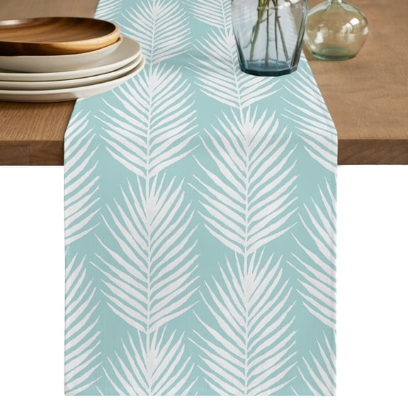 Table Runners 72 Inches Long Dress Scarves, Tropical Palm Leaves Farmhouse Kitchen/Dining Table Decor Table Runner, Coffee Tablerunners, Turquoise Summer Tree Botanical Plants 13x72 Inch