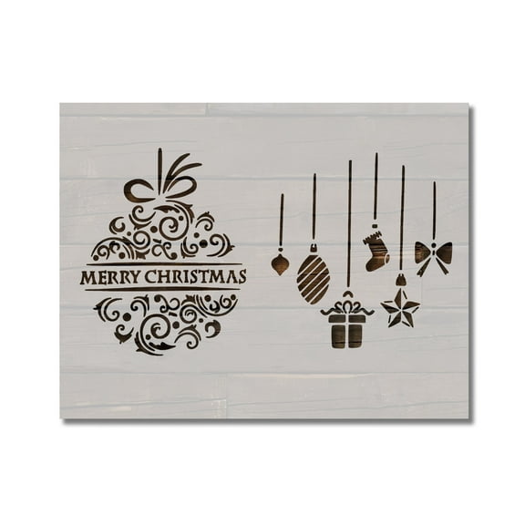Merry Christmas Stencil Ornament Bow Star Present Stocking Template Reusable 8.5 x 11 for Painting on Walls, Wood, Etc. By Stencilville