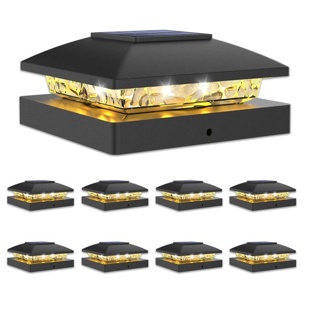 Luz solar para poste VOLISUN 4x4, impermeable, blanco cálido, paquete de 8