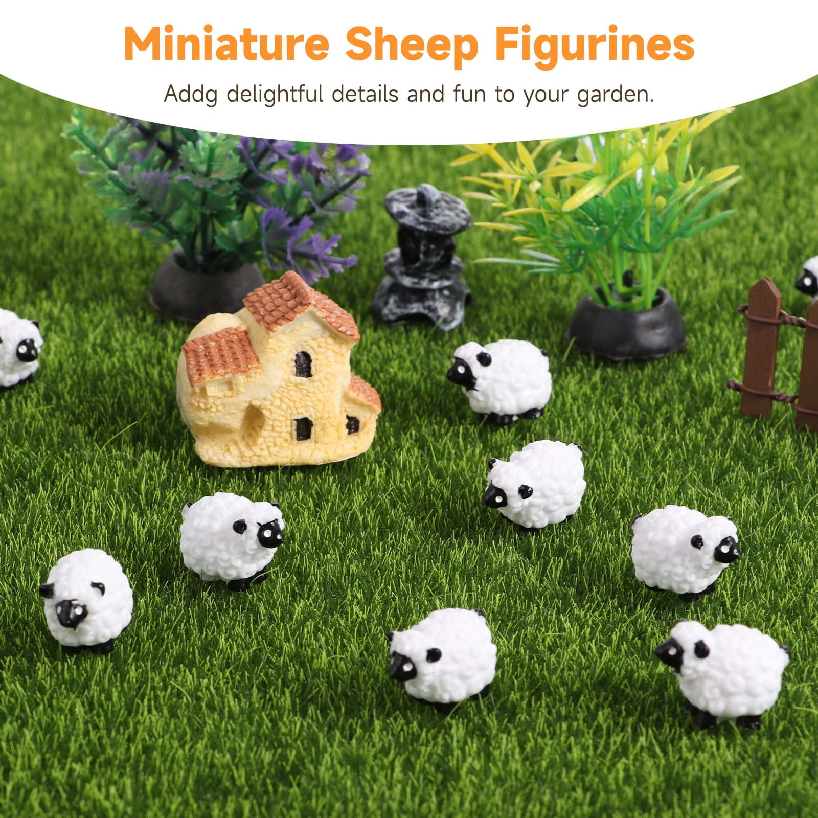 100 Pcs Miniature Sheep Figurines, Mini Cute Resin White Sheep Ornaments, Little Outdoor Moss Landscape Figurines, Tiny Fairy Garden Animal Cake Toppers, Realistic Small Lamb Decorations