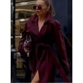 thumbnail image 5 of Abrigo de lana rojo vino con cuello Vintage para mujer, prendas de vestir exteriores elegantes de manga larga con doble botonadura, abrigos largos de calle nueva para otoño, 5 of 5