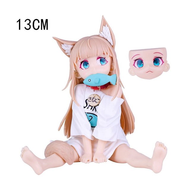 Figura de Anime de cabeza dorada My Cat Is A Kawaii Girl, Sakura, harina de soja, sentarse y comer peces, juguete coleccionable de PVC, 14/21CM