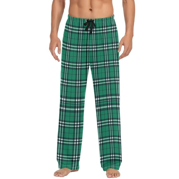 joogoo Men's Pajama Pants Green Checkered Pattern Plaid Cotton Long Sleepwear Lounge Pants XL