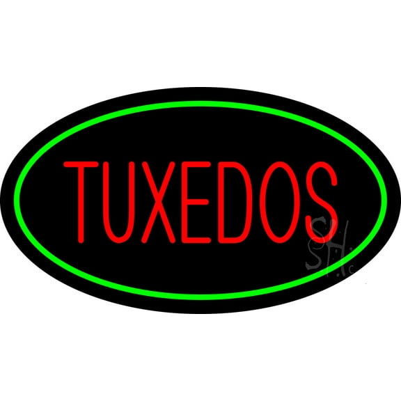 Tuxedos Red Oval Green LED Neon Sign 20" Tall x 37" Wide - inches, Black Square Cut Acrylic Backing, with Dimmer - Premium built indoor Sign for Storefront, Store interior, Studio.