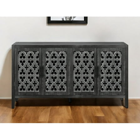 65" Charcoal Distressed Wood Sideboard with Four Doors