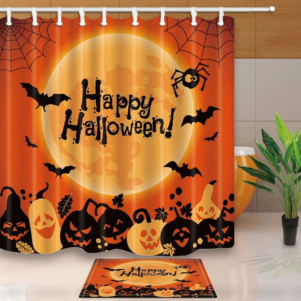 ARTJIA Cheerful Pumpkins with Spider Web for Halloween Bath Curtain ...