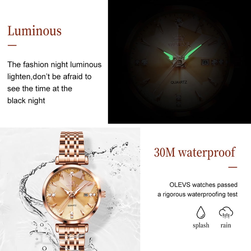 OLEVS Women Watch Fashion Rose Gold Diamond Analog Quartz Female Watch for Women Luxury Dress Ladies Stainless Steel Luminous Waterproof Date Wrist Watches