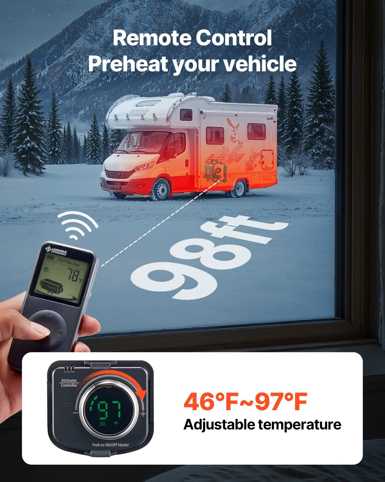 8KW Diesel Heater Portable, 12V/24V DC, Includes Remote & LCD Screen, Low Noise Operation, 1.2 Gal Fuel Tank, Ideal for RV, Van, Camper, Truck