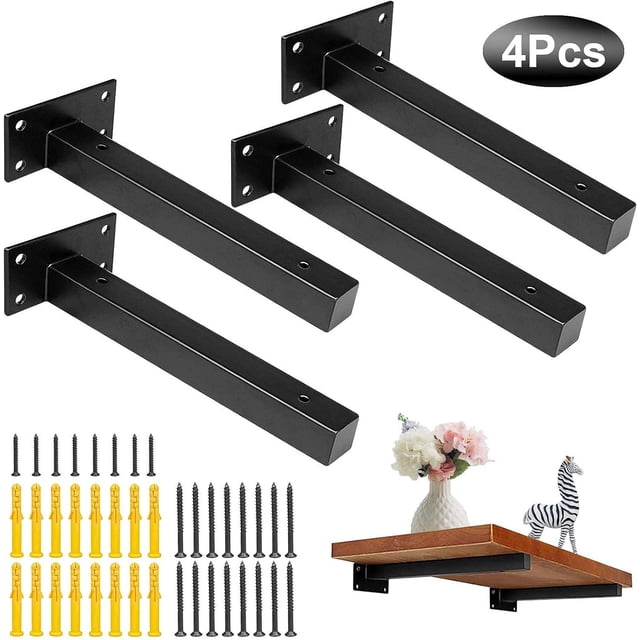 RHAFAYRE 4 Pcs Shelf Bracket Shelf Support for Wall Fixing, Wall Shelf Brackets, Heavy Duty Corner Bracket, Industrial Floating Bracket, Retro Metal Fixing Trays with Screws Black (6in/15cm)