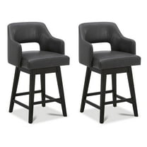 CHITA 26 in Swivel Counter Bar Stools Set of 2 with Open Contoured Back&Wood Legs, Faux Leather in Retro Gray