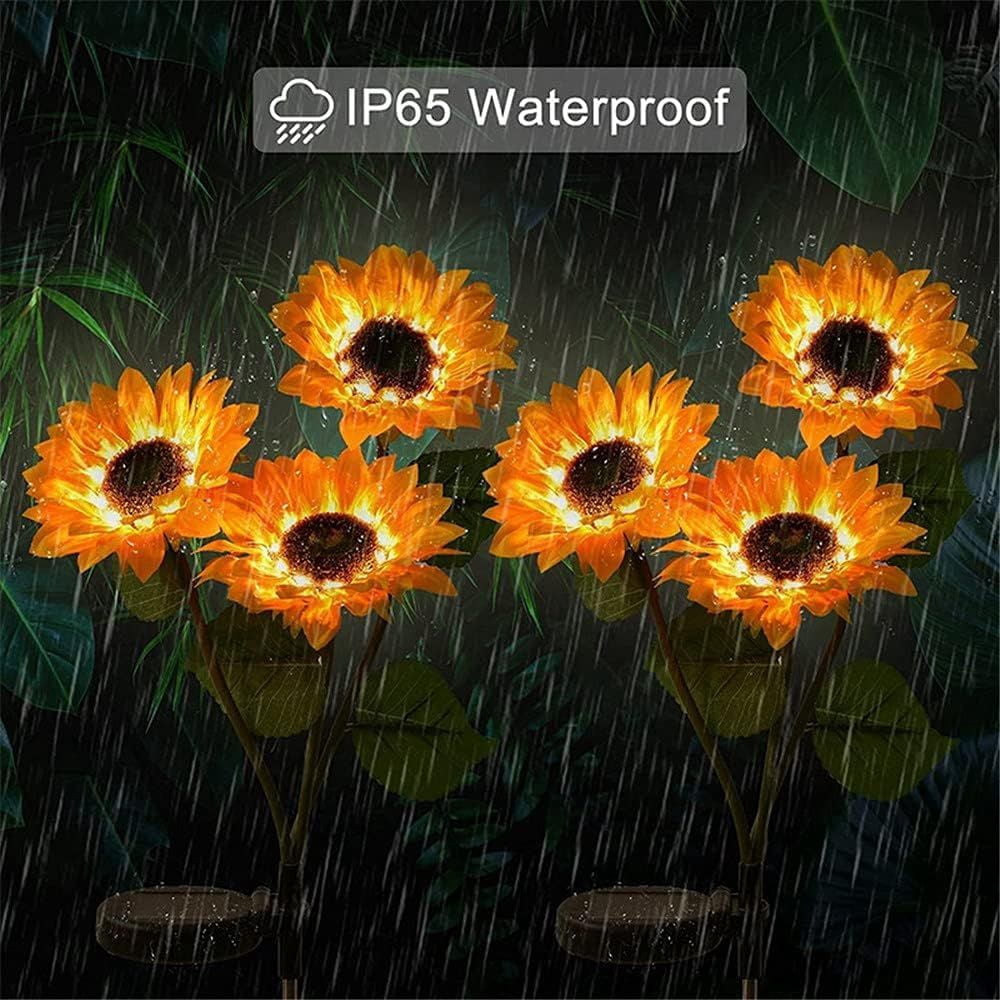 2 Pack Flashing Outdoor Solar Garden Stake Lights,Upgraded LED Solar Powered Light with 3 Heads Sunflower, Waterproof Solar Decorative Lights for Garden, Patio, Backyard