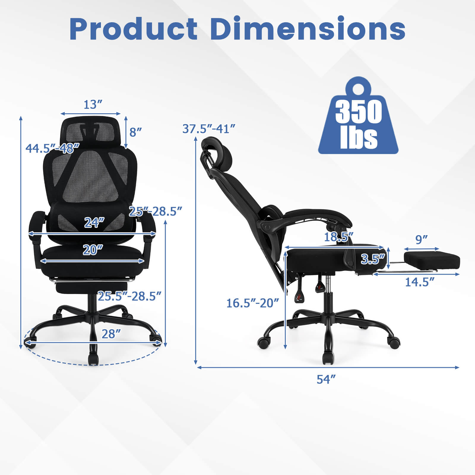Costway Ergonomic Office Chair with Retractable Footrest & 135° Stepless Tilting Backrest