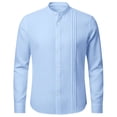 thumbnail image 3 of BUWTTED Men's Shirts Pure Color Crew Neck Long Sleeve Pleated Spring Fall Casual Button Down Business Work Blue Shirt XL, 3 of 5