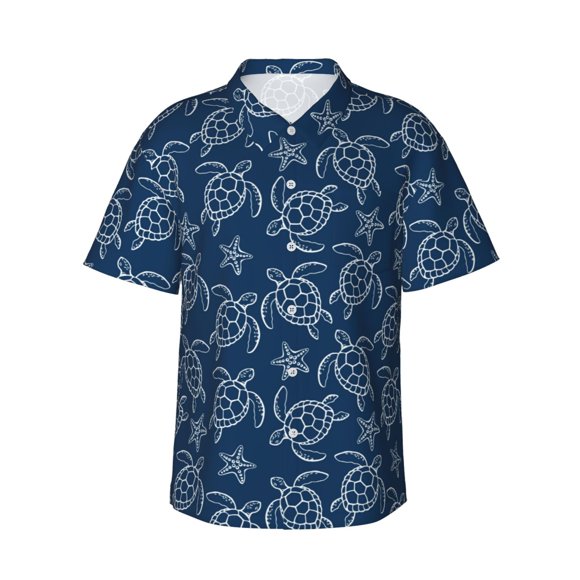 Fotbe Sea Turtle for Men Unisex Summer Beach Casual Short Sleeve Cotton Linen Button Down Shirts,Small
