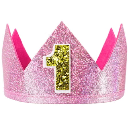 SeasonsTrading Pink Sparkle Number 1 Crown - First Birthday Party, 1st Place Winner Champion, Baby Kids Adult Costume Accessory, Cute
