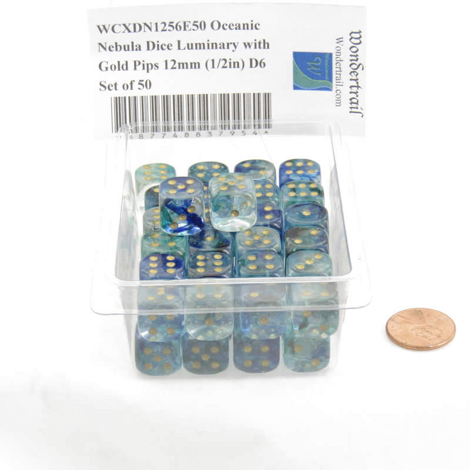 Oceanic Nebula Dice Luminary with Gold Pips 12mm (1/2in) D6 Set of 50 Wondertrail