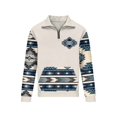 thumbnail image 4 of Men's Vintage Geometric Pattern Sports Sweatshirt – Casual Long-Sleeved Quarter Zip Pullover with Pockets,XXXL,White, 4 of 5