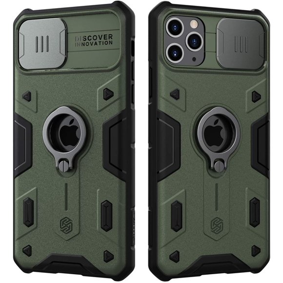 Kartokner iPhone 11 Pro Max Case, CamShield Armor Case with Slide Camera Cover, PC & TPU Impact-Resistant Bumpers Protective Case with Ring Kickstand for iPhone 11 Pro Max 6.5 inch (2019) - Green