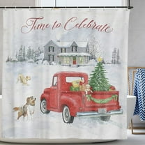 Christmas Shower Curtain for Bathroom Vintage Xmas Red Truck Tree and Funny Dog Shower Curtain Set Rustic Bathroom Decor 72"X72"