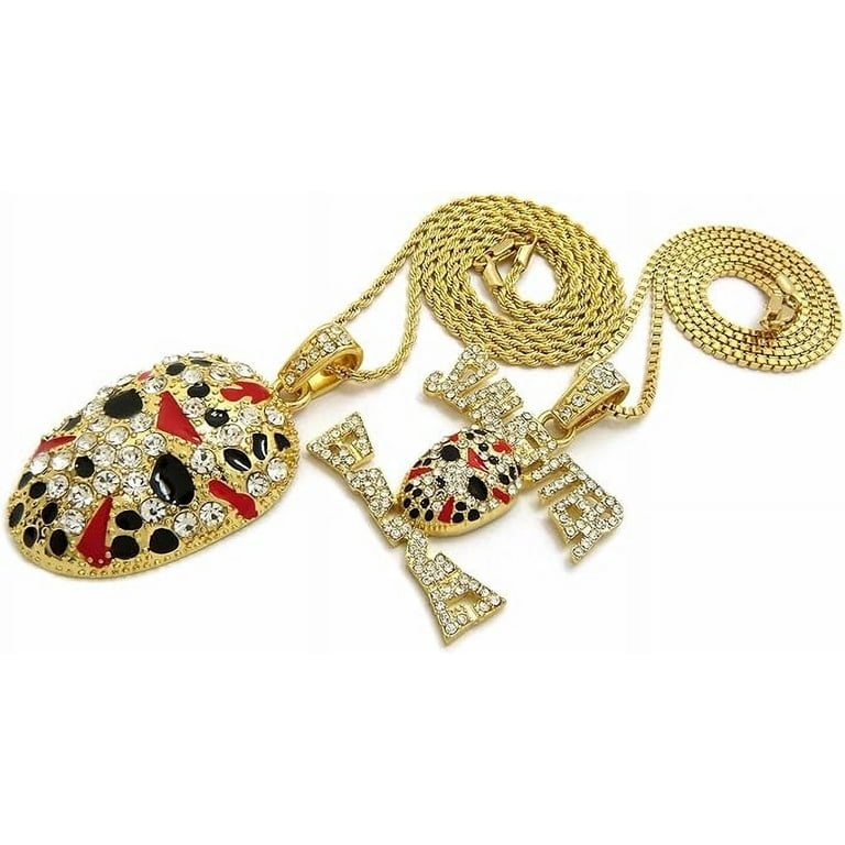 ICED SLAUGHTER GANG & JASON MASK GOLD PLATED PENDANT & CHAINS HIP