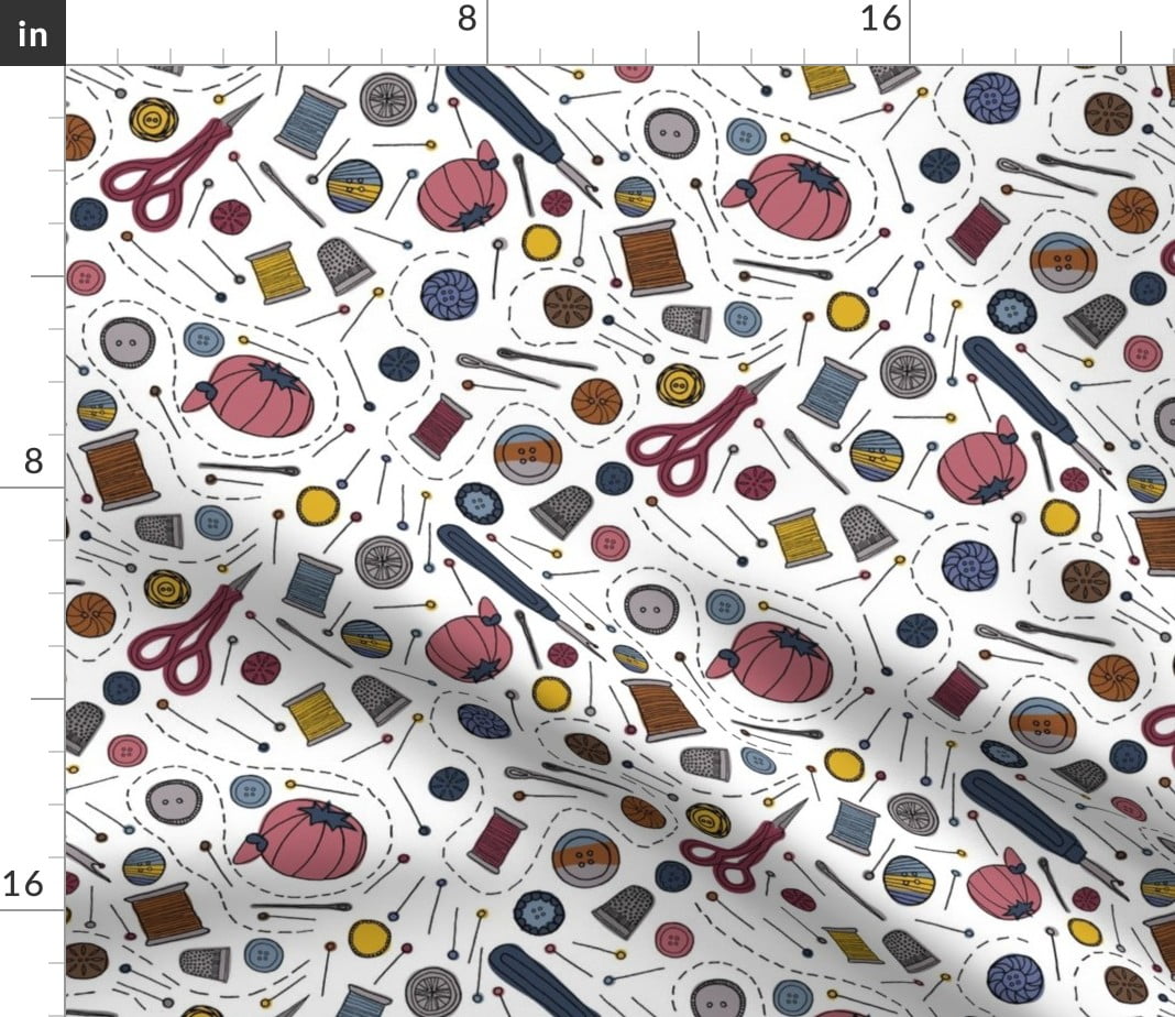 Spoonflower Fabric Sewing Button Themed Tools Printed on Upholstery