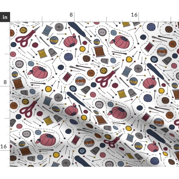 Spoonflower Fabric Sewing Button Themed Tools Printed on Upholstery