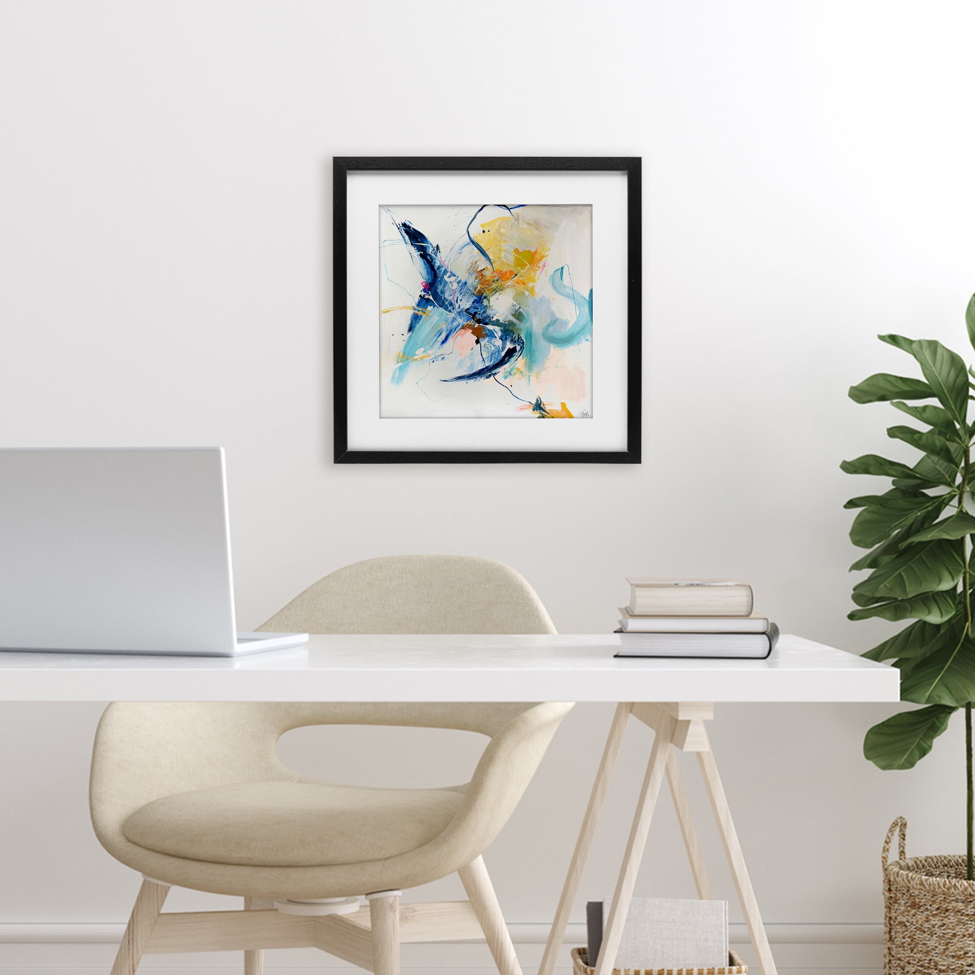 Confident Blue Abstraction Black Framed Print Under Glass, design by Design Fabrikken