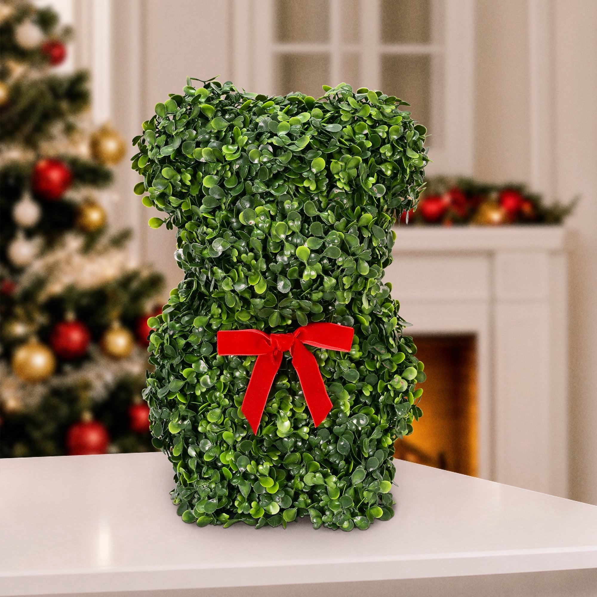 Topiary Bear Christmas Decoration, Green and Red, 13", by Holiday Time