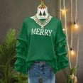 thumbnail image 3 of Yteetum Merry Christmas Sweatshirts for Women Oversized Crewneck Christmas Pleated Ruffle Trim Pullover Hoodless Sweatshirts Tops Womens Casual Xmas Graphic Round Neck Loose Lantern Sleeve Sweatshirt, 3 of 7