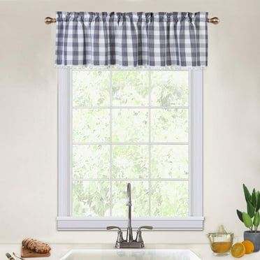 3 Pc White Kitchen Window Curtain Set: Orange Check Design, 1 Valance ...