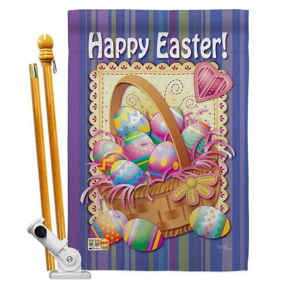 Breeze Decor BD-EA-HS-103040-IP-BO-D-US11-BD 28 x 40 in. Easter Basket Spring Impressions Decorative Vertical Double Sided House Flag Set with Pole Bracket & Hardware