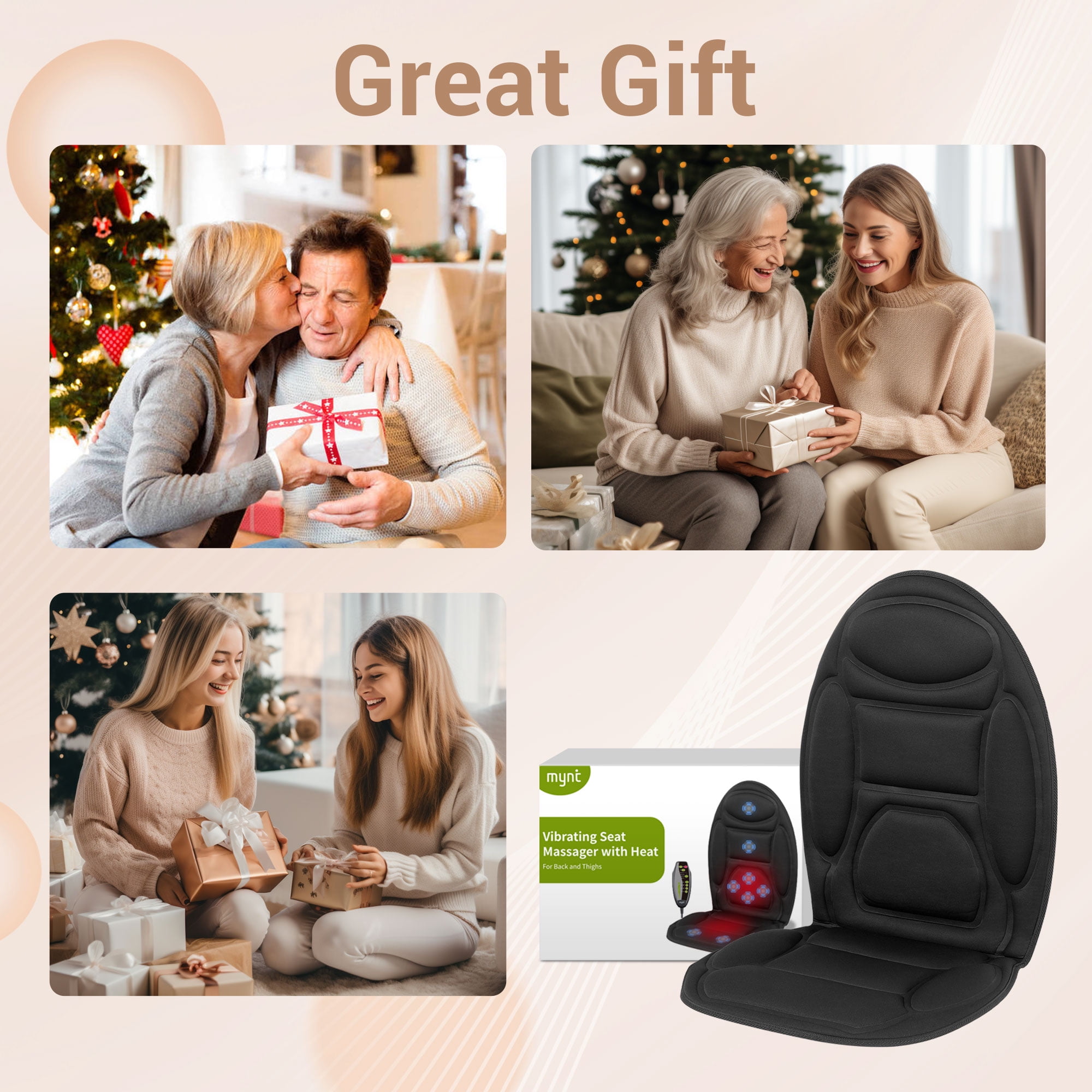 Mynt Back Massager Seat Cushion Massager with Heat, 8 Vibration Massage  Nodes Massage Chair Pad for Home Office Chair